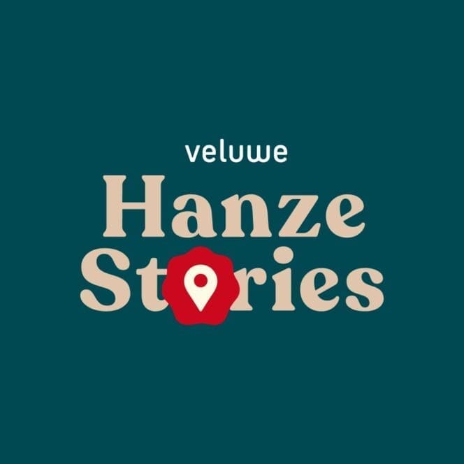 Logo van Veluwe Hanze Stories met een rode locatiepin.