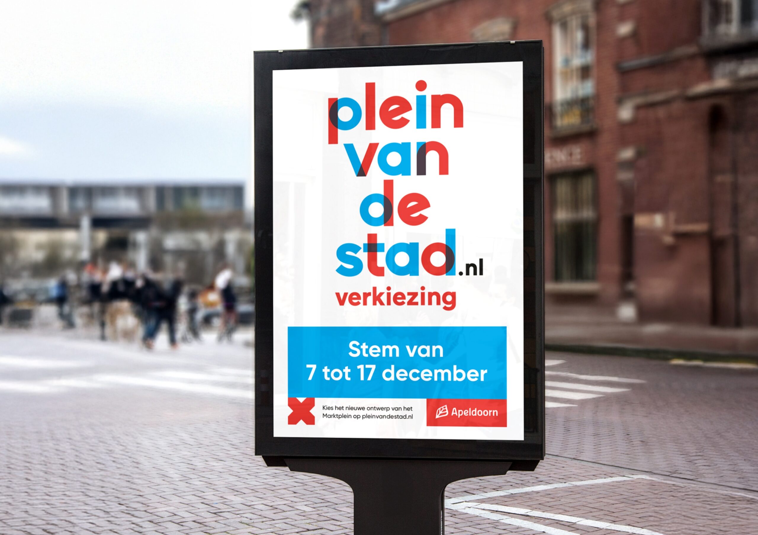 Verkiezingsposter voor Plein van de Stad Apeldoorn met oproep om te stemmen van 7 tot 17 december.