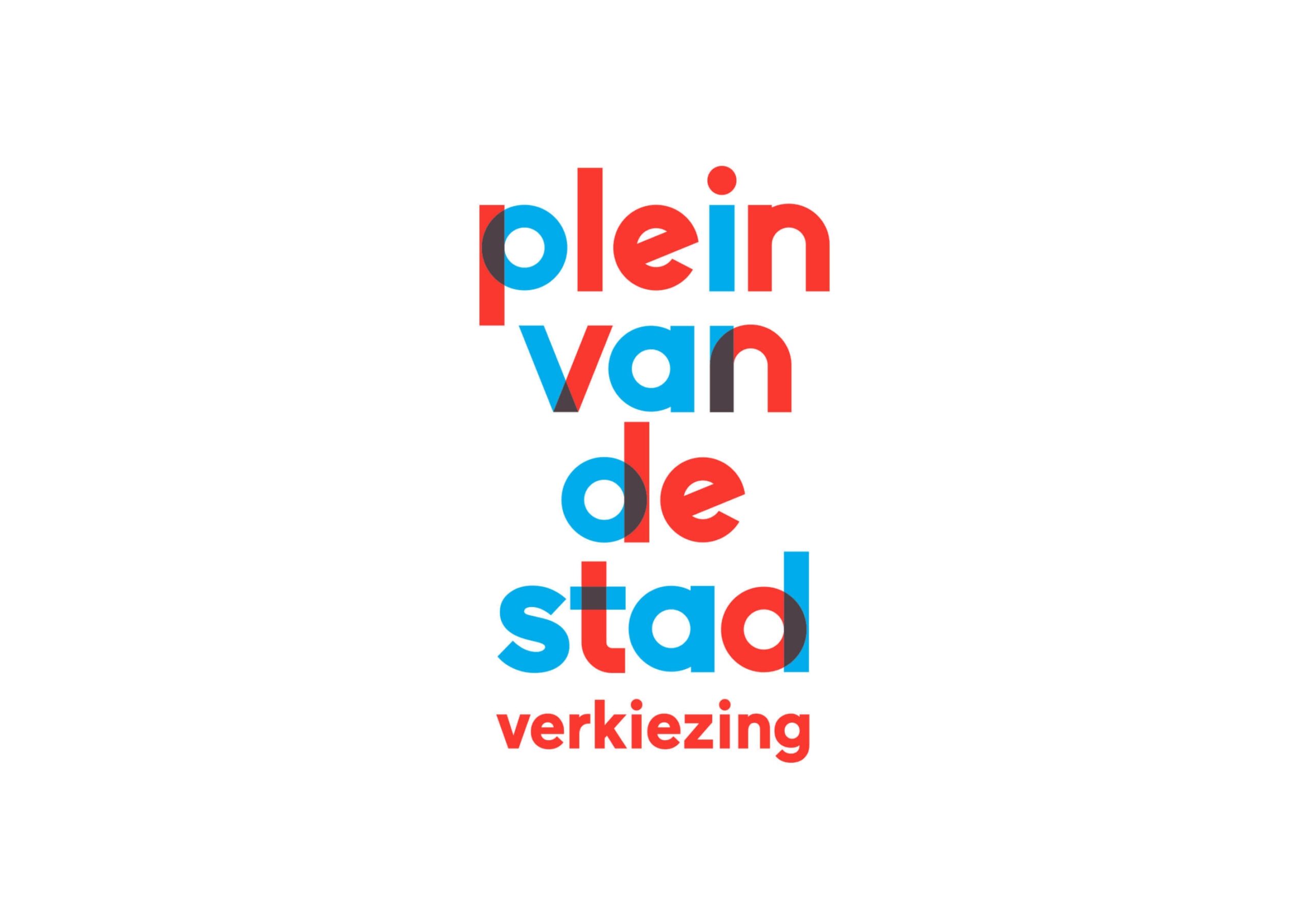 Logo van de campagne 'Plein van de stad verkiezing' in rood en blauw.