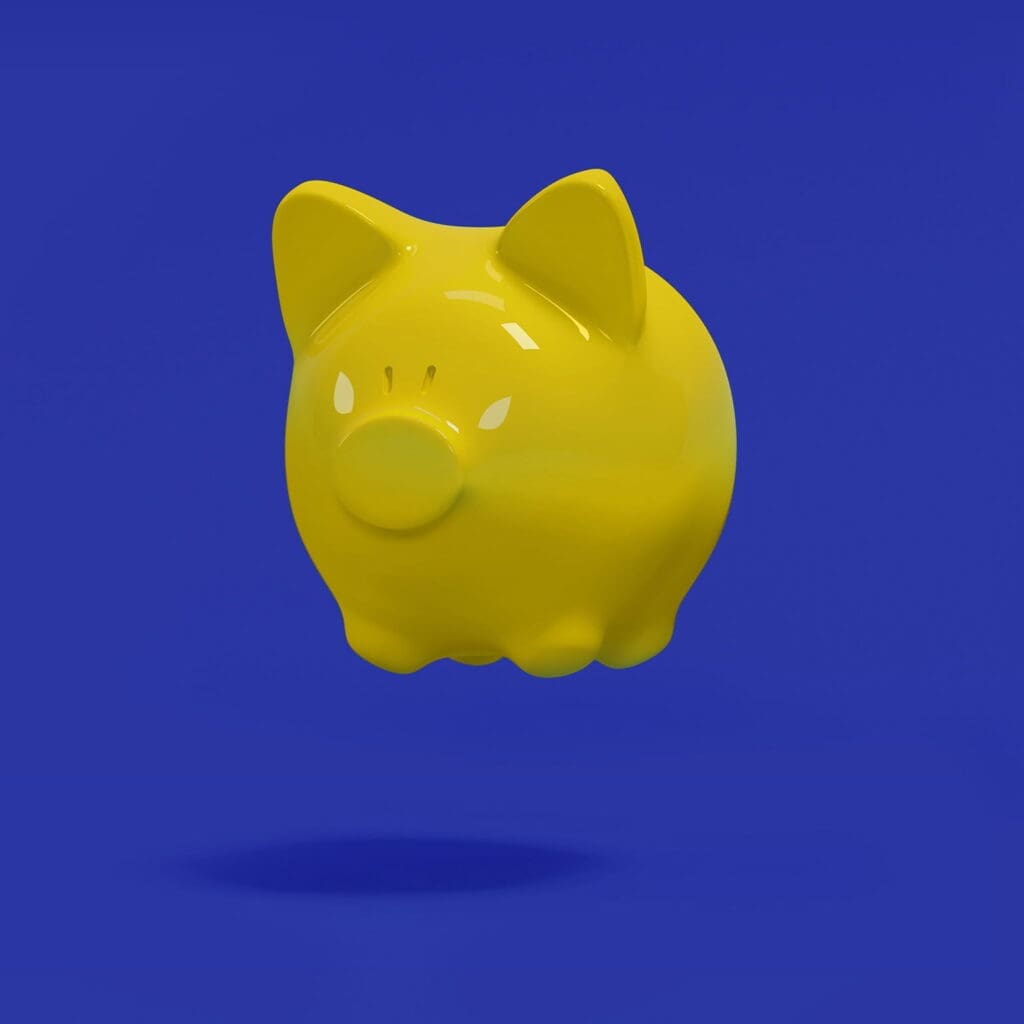 Gele spaarvarken op blauwe achtergrond