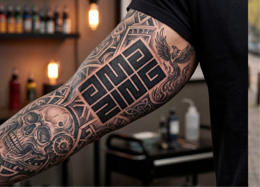 Tatoege op arm met Amazing logo